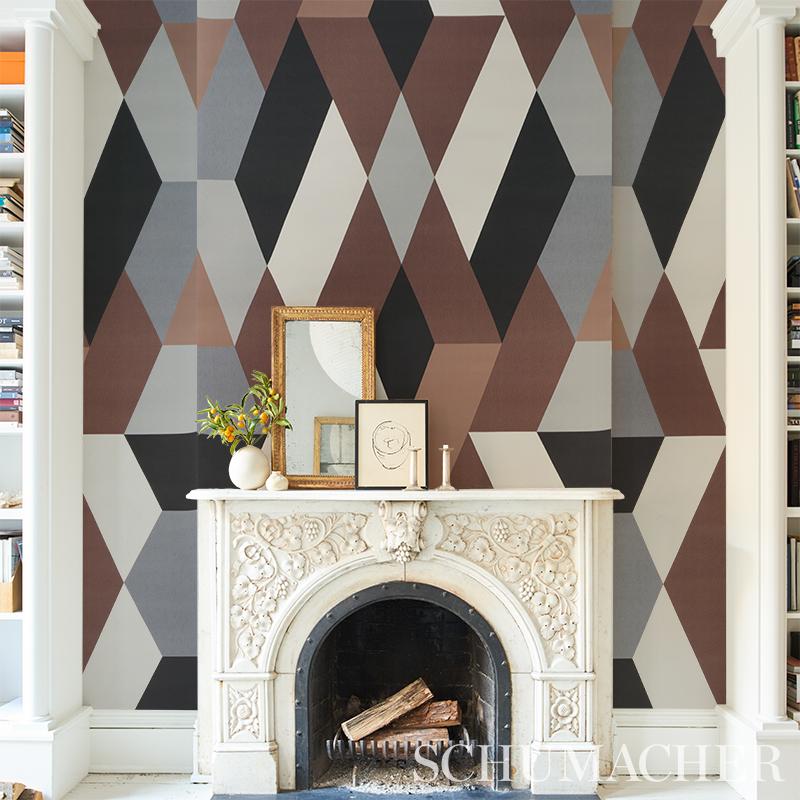 Schumacher Deco Diamonds Panel Carbon Wallpaper
