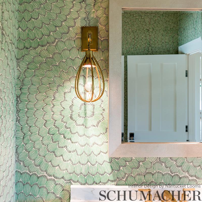 Schumacher Feather Bloom Sisal Emerald & Ore Wallpaper