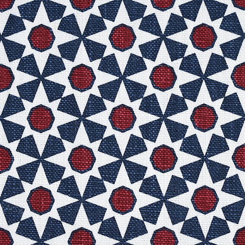 Schumacher Serendipity Navy & Red Fabric