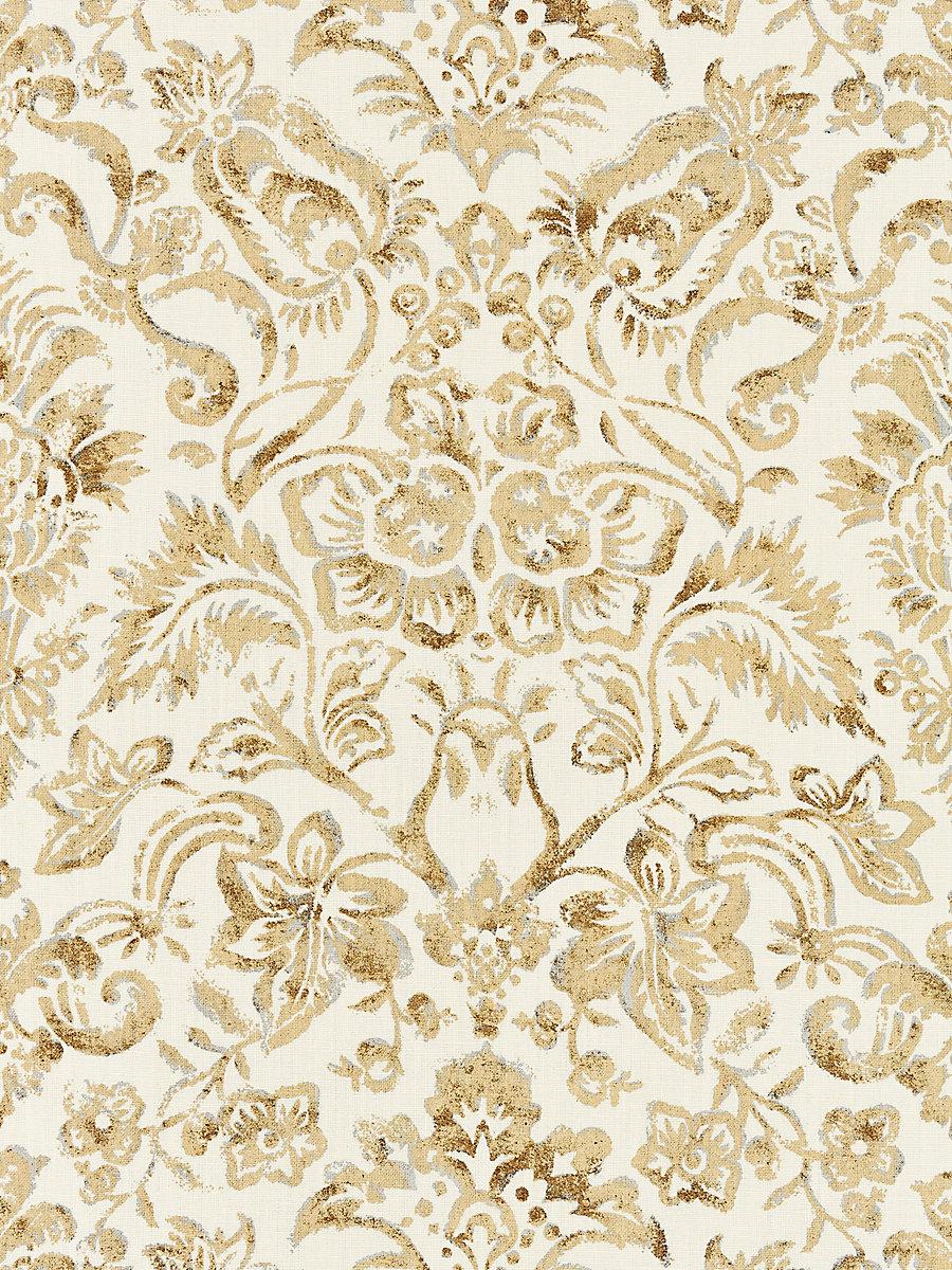 Scalamandre Mansfield Damask Print Ivory & Burnished Gold Fabric