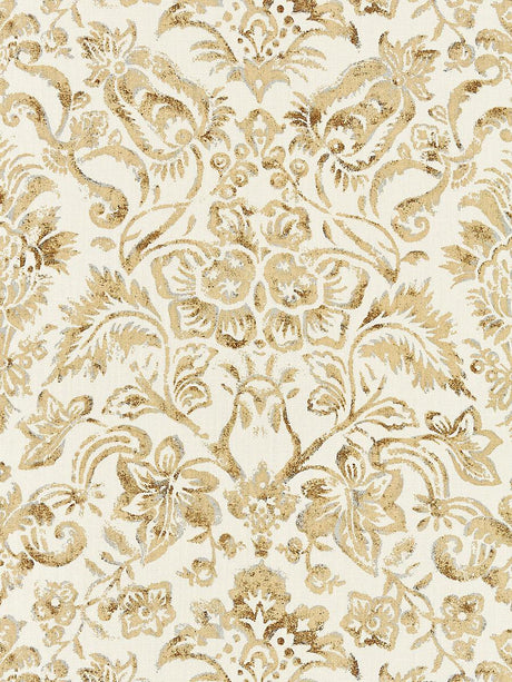 Scalamandre Mansfield Damask Print Ivory & Burnished Gold Fabric