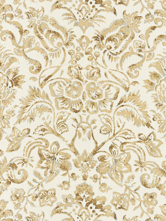 Scalamandre Mansfield Damask Print Ivory & Burnished Gold Fabric