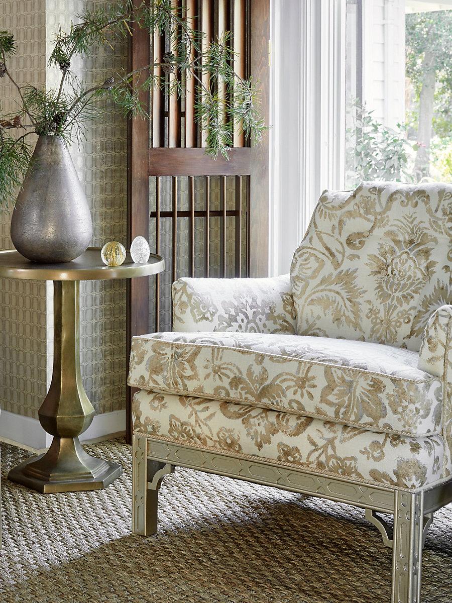 Scalamandre Mansfield Damask Print Ivory & Burnished Gold Fabric