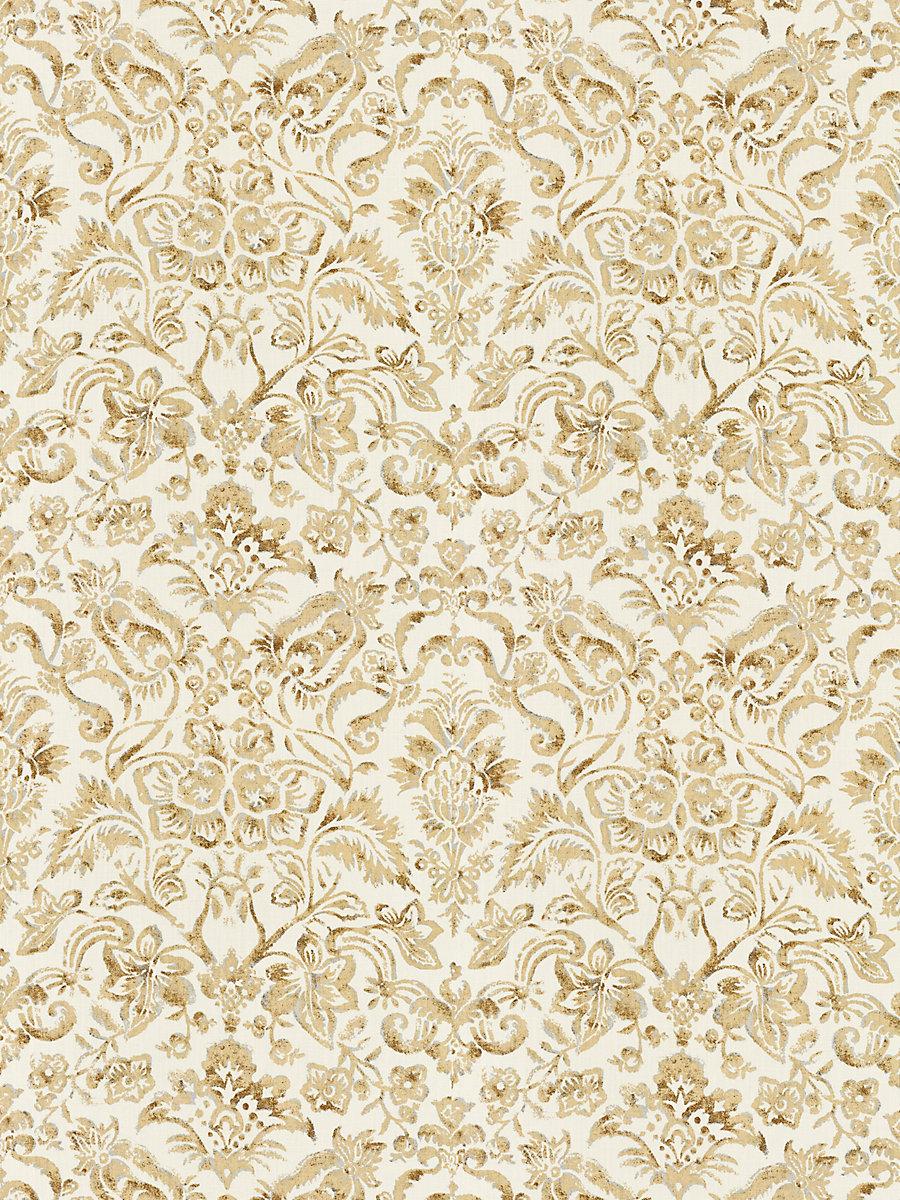 Scalamandre Mansfield Damask Print Ivory & Burnished Gold Fabric