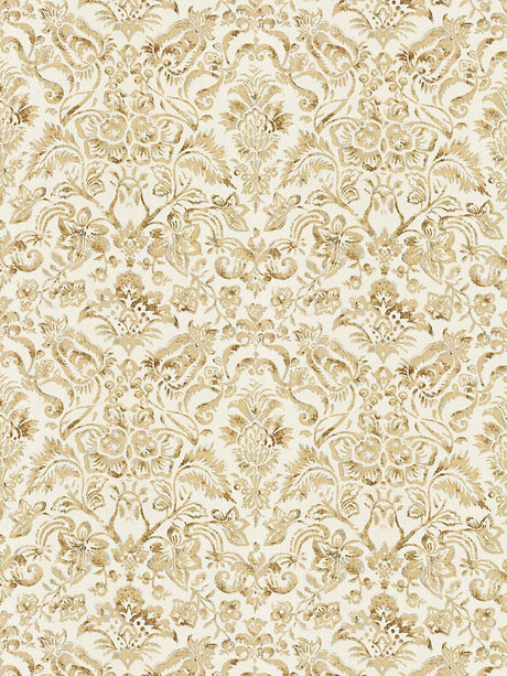Scalamandre Mansfield Damask Print Ivory & Burnished Gold Fabric
