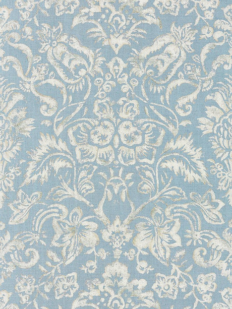 Scalamandre Mansfield Damask Print Bluestone & Silver Fabric