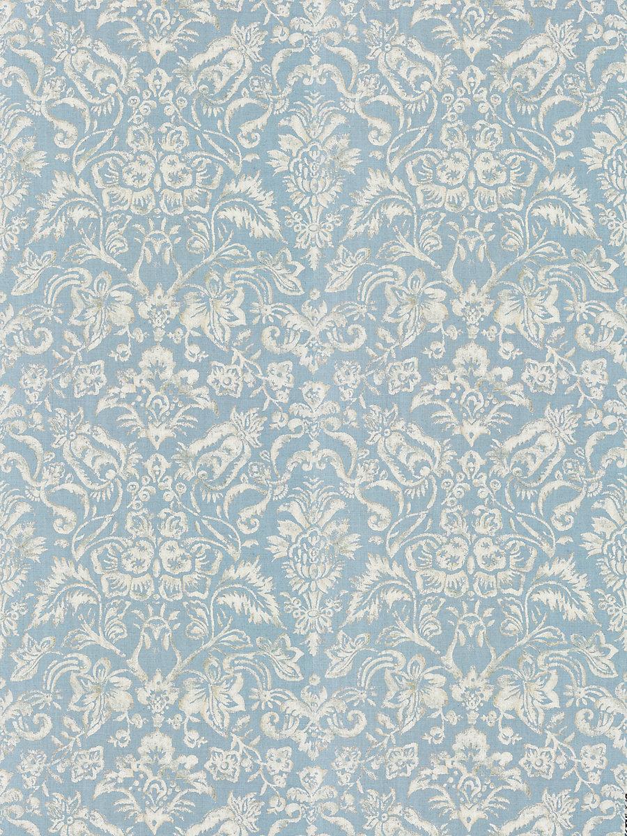 Scalamandre Mansfield Damask Print Bluestone & Silver Fabric