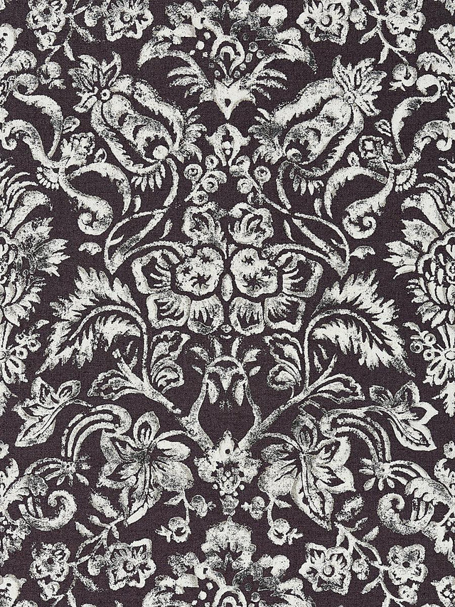 Scalamandre Mansfield Damask Print Graphite & Silver Fabric
