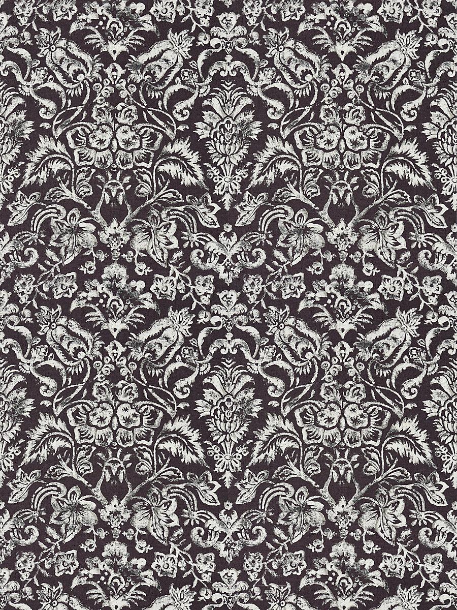 Scalamandre Mansfield Damask Print Graphite & Silver Fabric