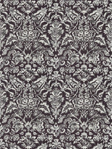 Scalamandre Mansfield Damask Print Graphite & Silver Fabric