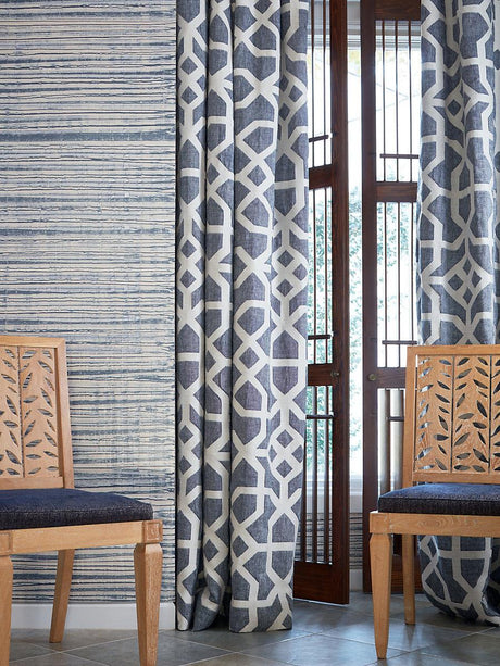 Scalamandre Linen Lattice Indigo & Greige Fabric