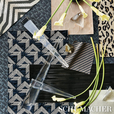 Schumacher Salon Matelassé Satin Ebony Fabric