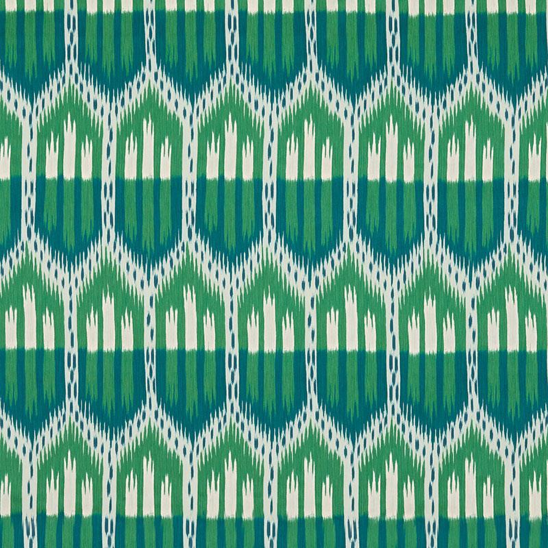 Schumacher Bukhara Ikat Emerald & Peacock Fabric