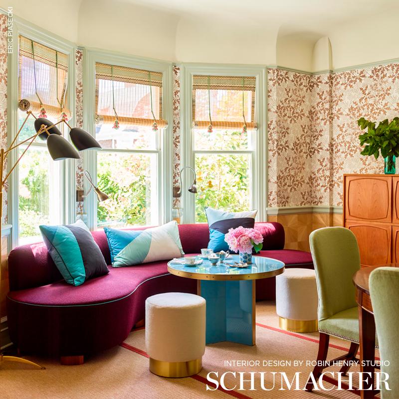 Schumacher Cubist Silk Panel Peacock Fabric