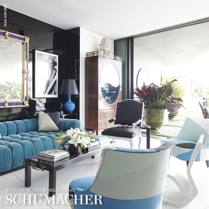 Schumacher Cubist Silk Panel Peacock Fabric