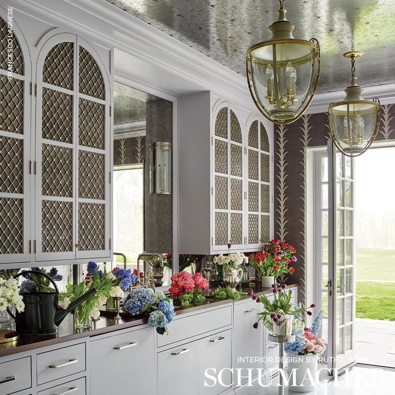 Schumacher Glass Paneling Silver Wallpaper