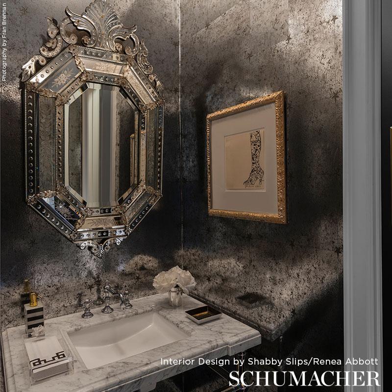 Schumacher Glass Paneling Silver Wallpaper
