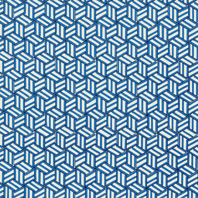 Schumacher Tumbling Blocks Cobalt Fabric