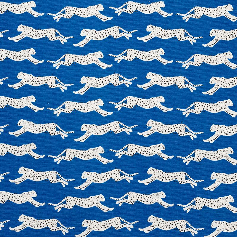 Schumacher Leaping Leopards Blue Fabric