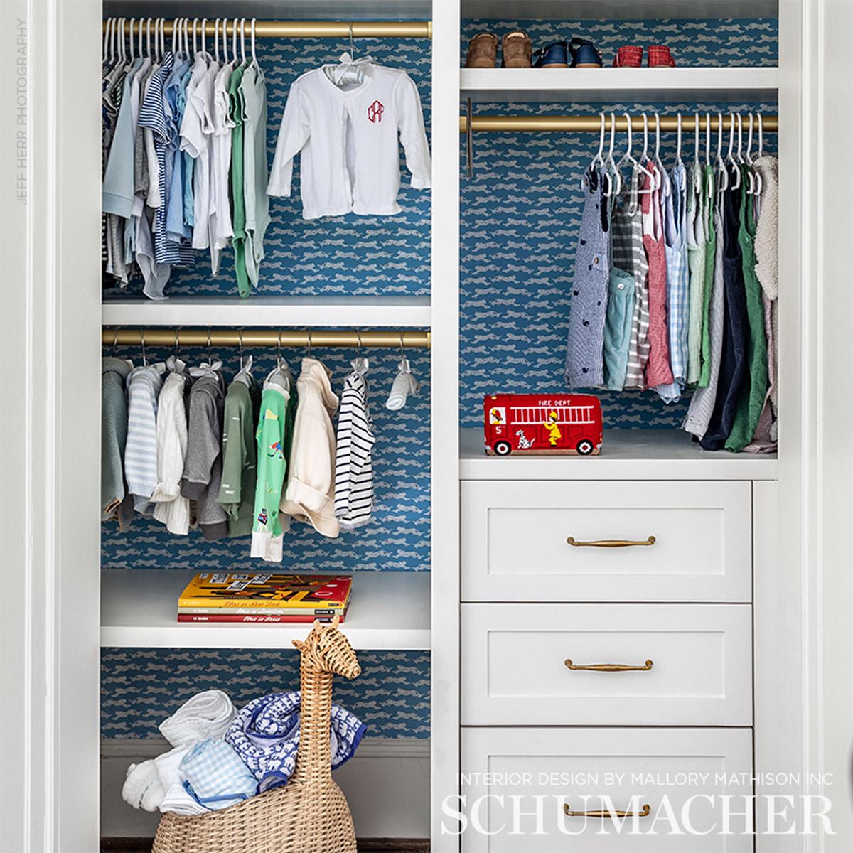 Schumacher Leaping Leopards Blue Fabric