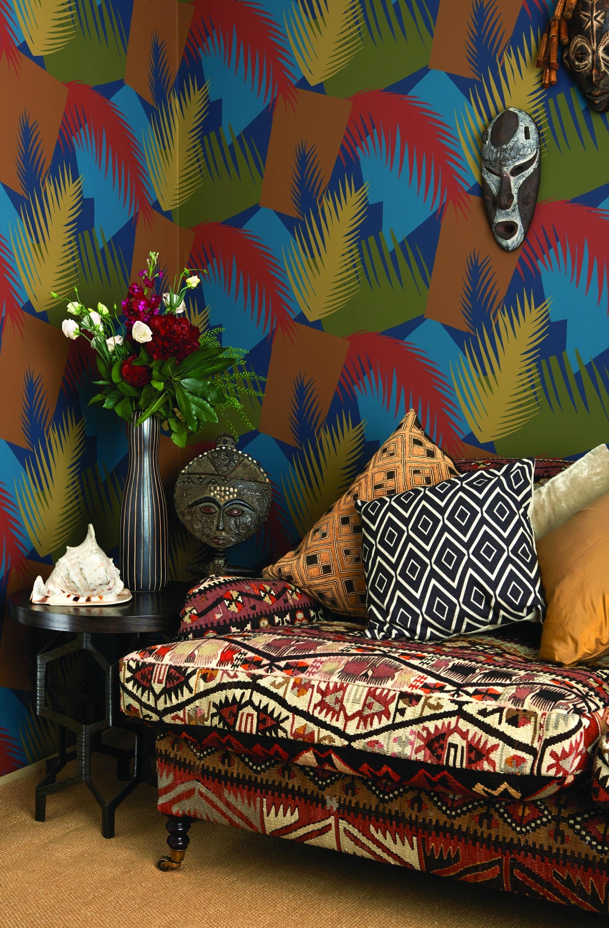 Cole & Son DECO PALM RED AND BLUE Wallpaper