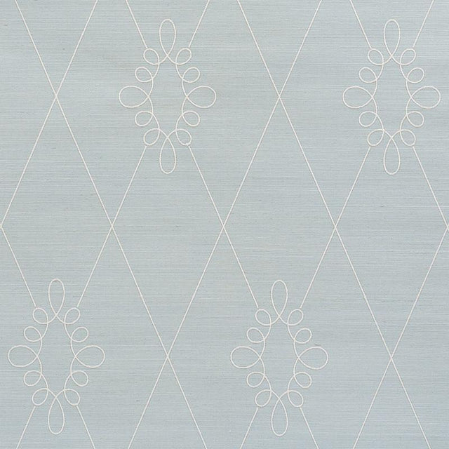 Schumacher Sylvie Embroidered Sisal Water Blue Wallpaper