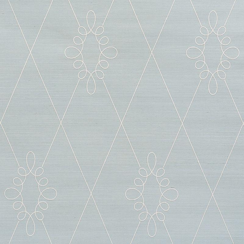 Schumacher Sylvie Embroidered Sisal Water Blue Wallpaper