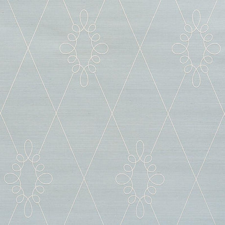 Schumacher Sylvie Embroidered Sisal Water Blue Wallpaper
