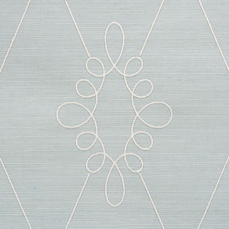 Schumacher Sylvie Embroidered Sisal Water Blue Wallpaper