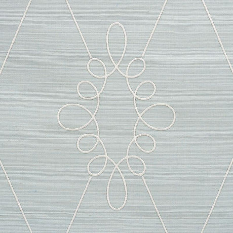 Schumacher Sylvie Embroidered Sisal Water Blue Wallpaper