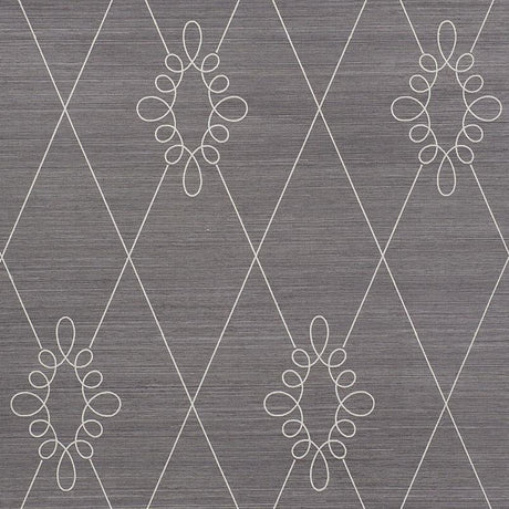 Schumacher Sylvie Embroidered Sisal Charcoal Wallpaper