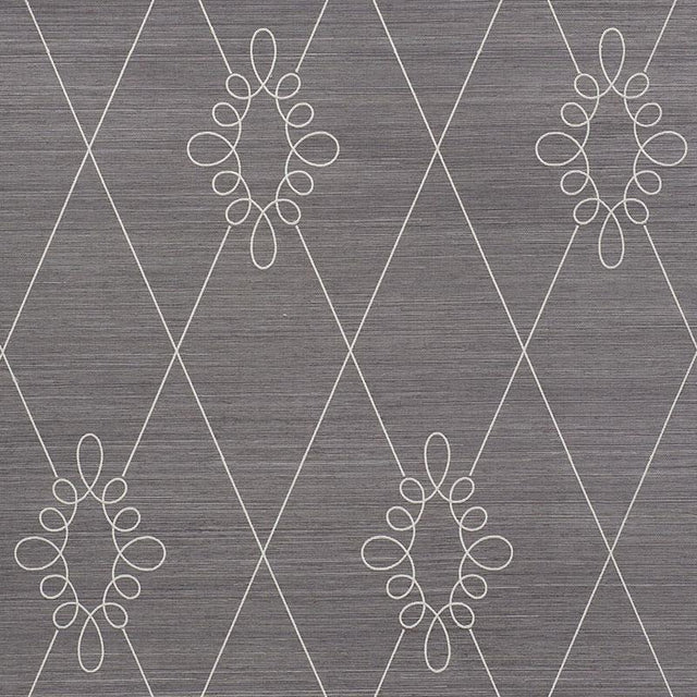 Schumacher Sylvie Embroidered Sisal Charcoal Wallpaper
