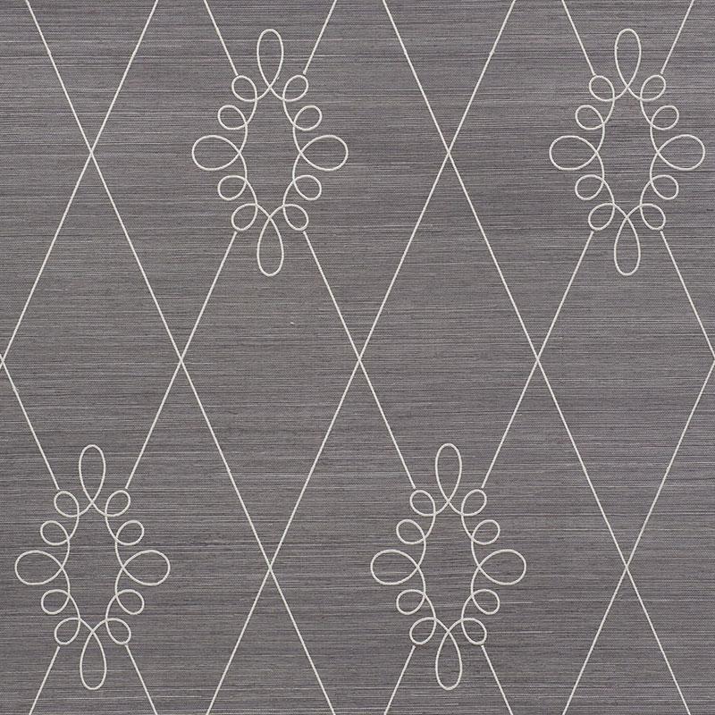 Schumacher Sylvie Embroidered Sisal Charcoal Wallpaper