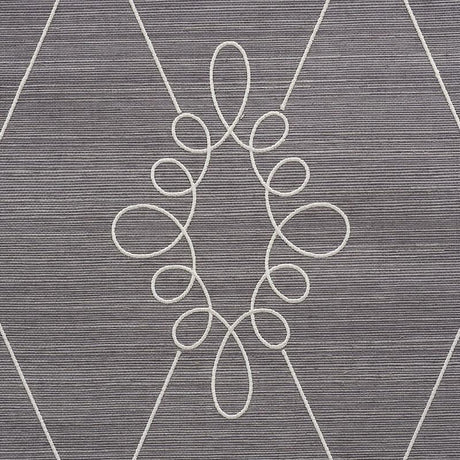 Schumacher Sylvie Embroidered Sisal Charcoal Wallpaper