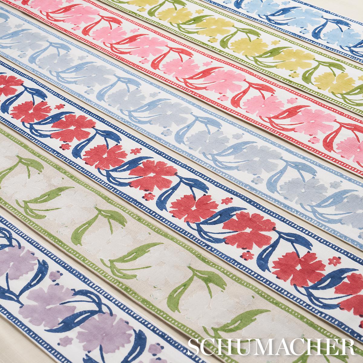 Schumacher Adra Hand Blocked Tape Red & Blue Trim