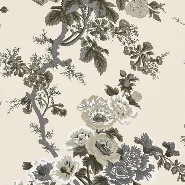 Schumacher Pyne Hollyhock Charcoal Wallpaper