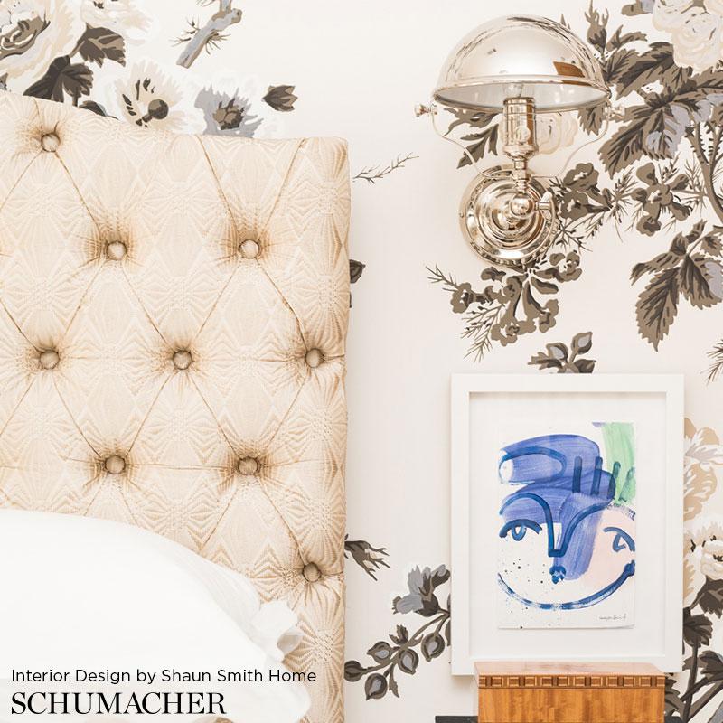 Schumacher Pyne Hollyhock Charcoal Wallpaper