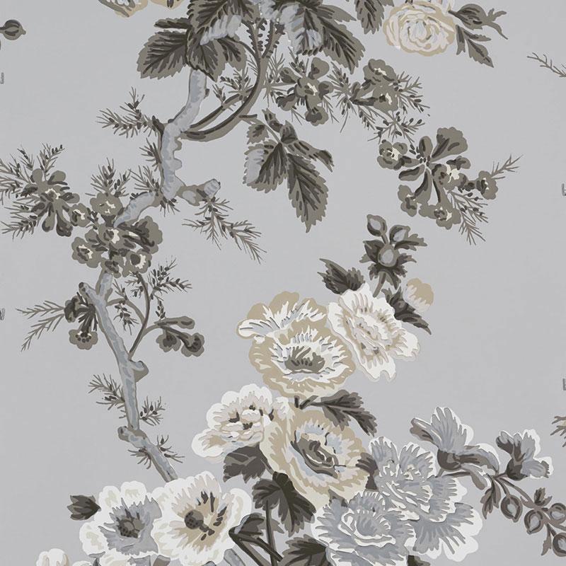 Schumacher Pyne Hollyhock Grisaille Wallpaper