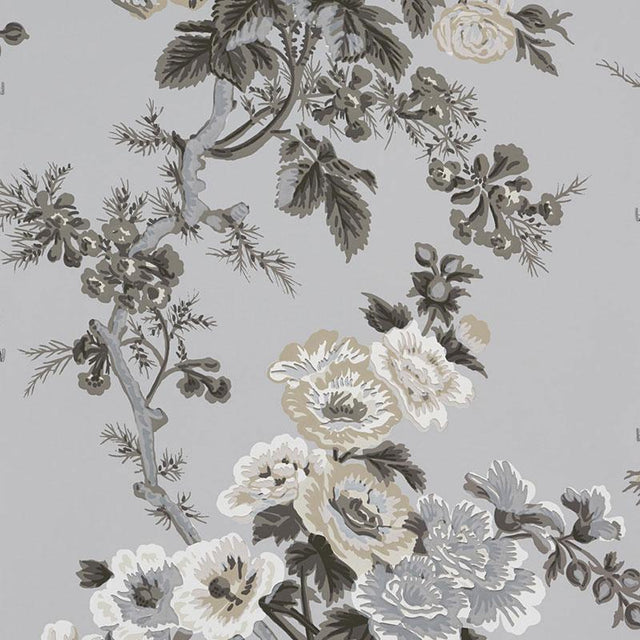 Schumacher Pyne Hollyhock Grisaille Wallpaper