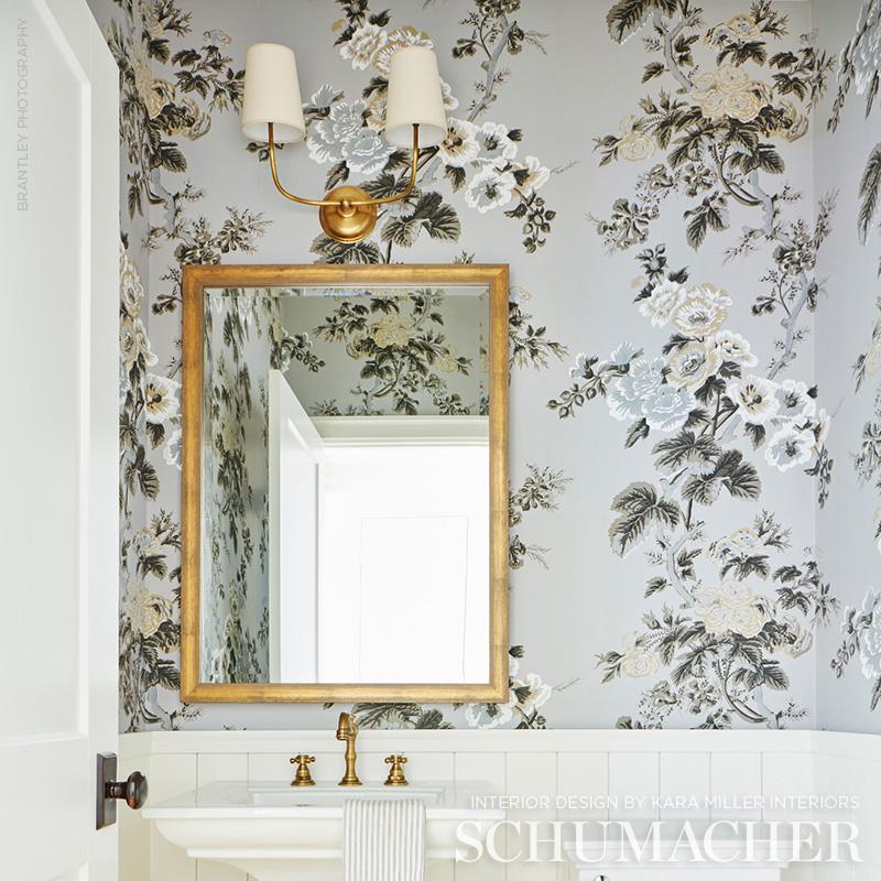 Schumacher Pyne Hollyhock Grisaille Wallpaper