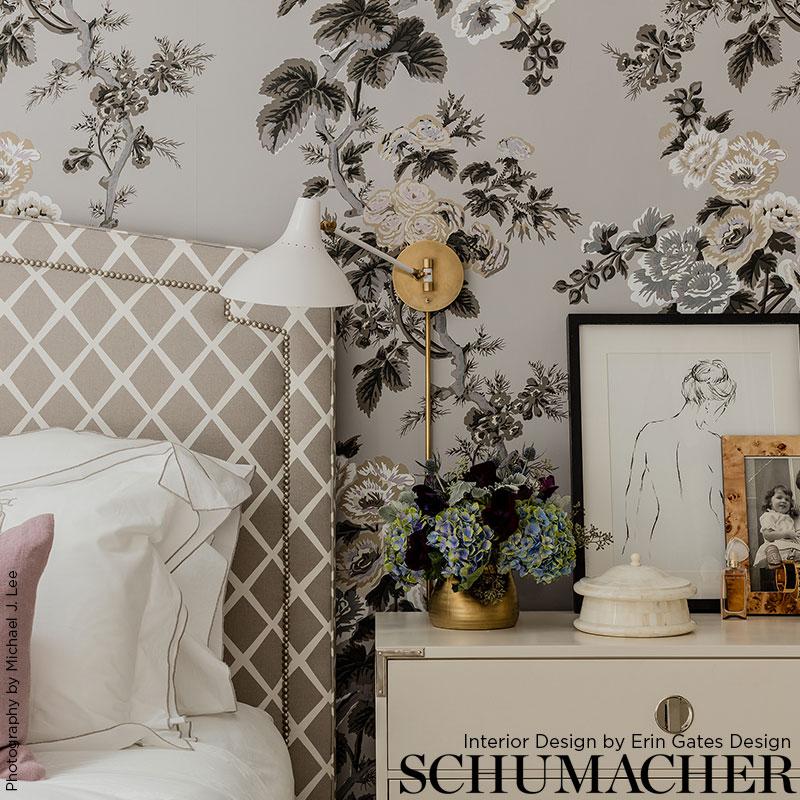Schumacher Pyne Hollyhock Grisaille Wallpaper