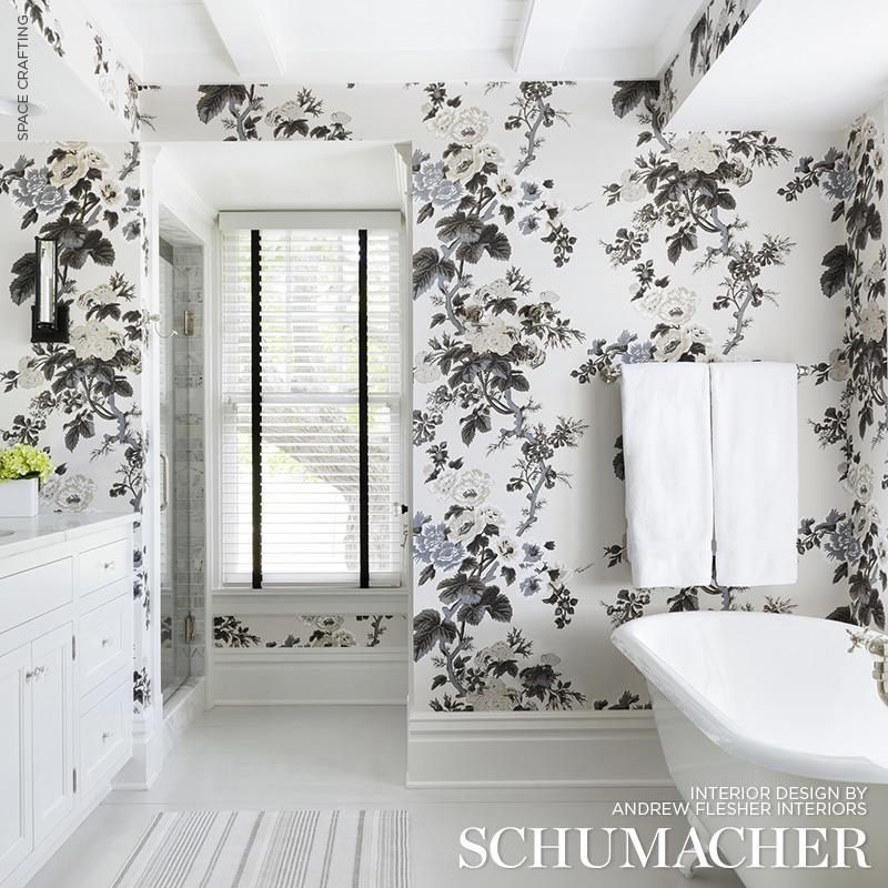 Schumacher Pyne Hollyhock Grisaille Wallpaper