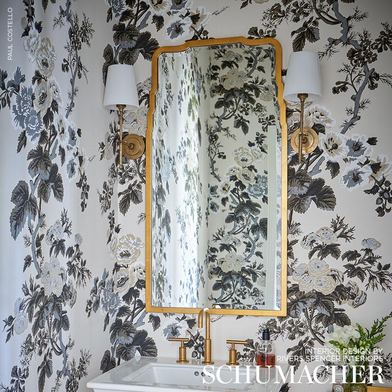 Schumacher Pyne Hollyhock Grisaille Wallpaper