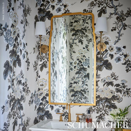 Schumacher Pyne Hollyhock Grisaille Wallpaper