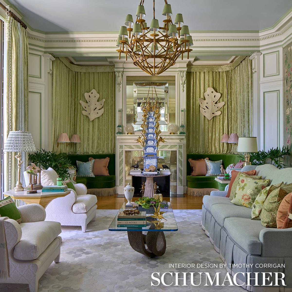 Schumacher Chateau Silk Damask Citron Fabric