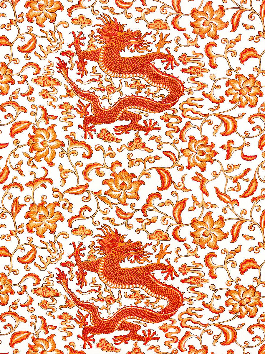 Scalamandre Chi'En Dragon Linen Print Persimmon Fabric