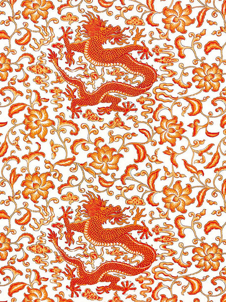 Scalamandre Chi'En Dragon Linen Print Persimmon Fabric