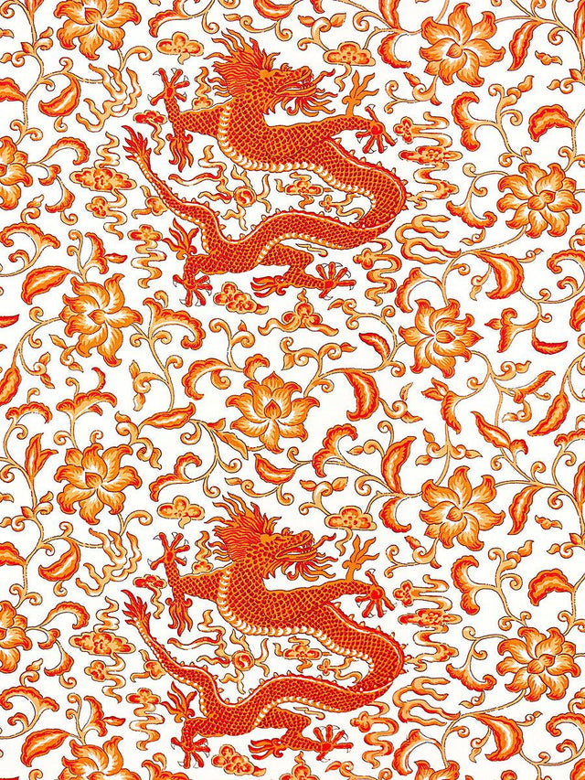 Scalamandre Chi'En Dragon Linen Print Persimmon Fabric