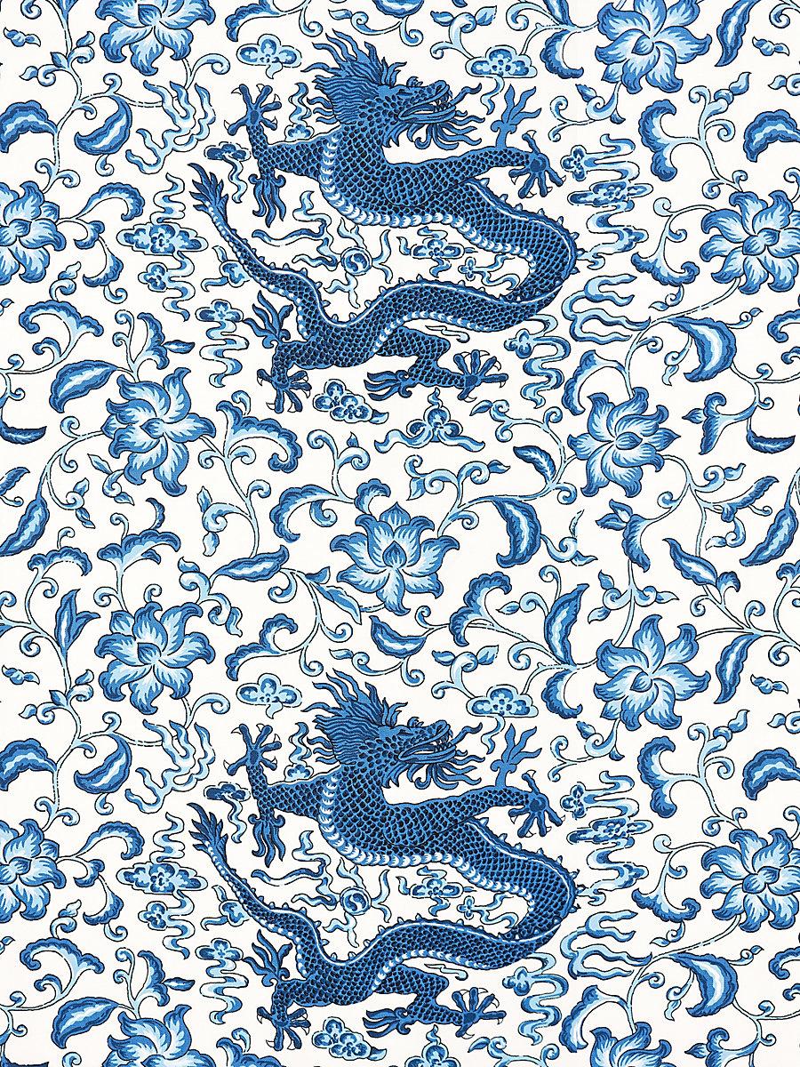 Scalamandre Chi'En Dragon Linen Print Indigo Fabric
