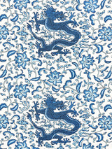 Scalamandre Chi'En Dragon Linen Print Indigo Fabric